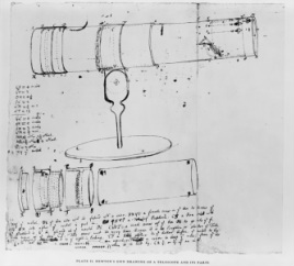 Picture-Isaac Newton's sketches for a reflecting telescope and its component parts.